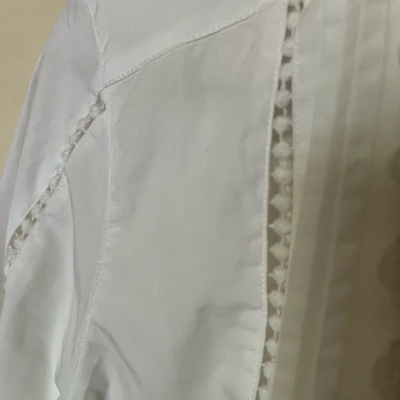 White Ruffled Mandarin Collar Blouse Sundance - Picture 5 of 8